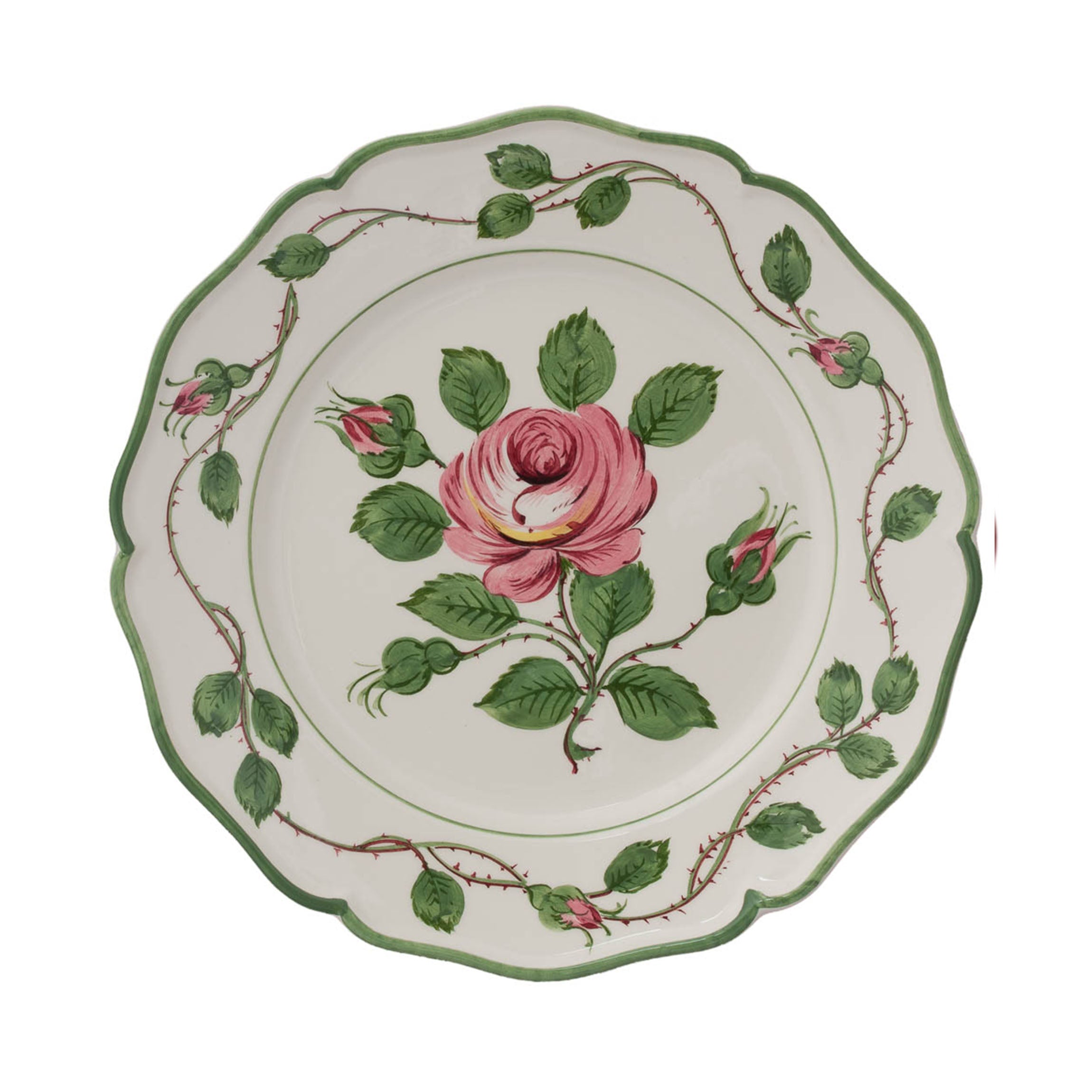 Rose Dinner Plates in Green/Pink, Set of 6