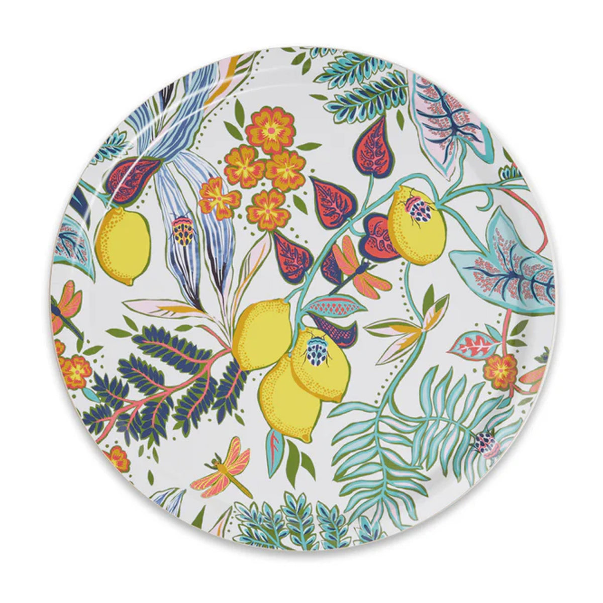 Round Printed Tray in Botanical Medium Tab Multicolor