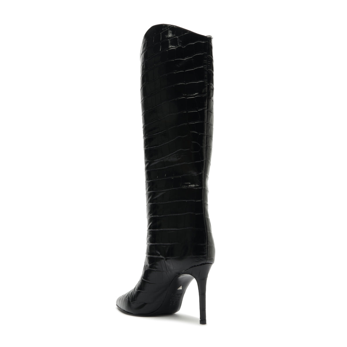 Maryana Wide Crocodile-Embossed Leather Boot in Black