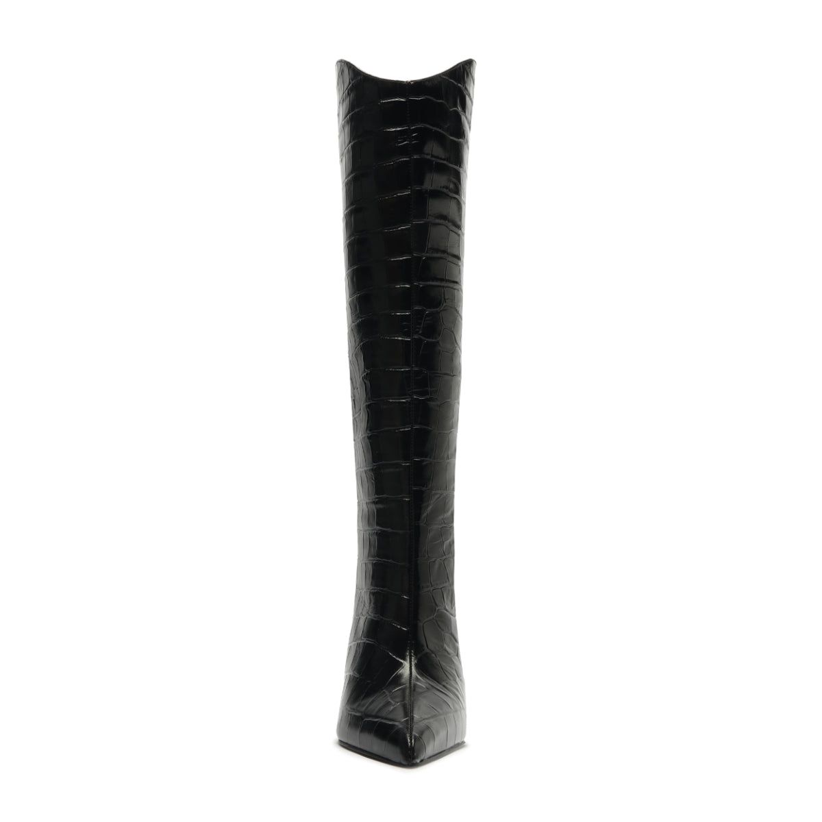 Maryana Wide Crocodile-Embossed Leather Boot in Black