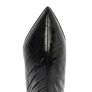 Maryana Wide Crocodile-Embossed Leather Boot in Black