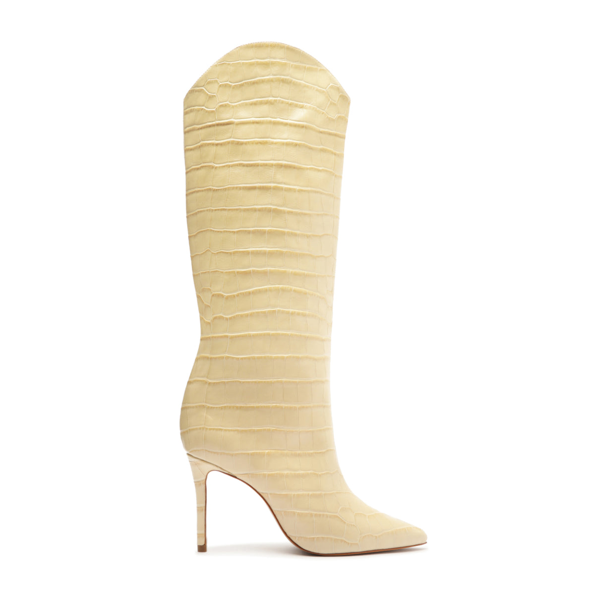 Maryana Wide Crocodile-Embossed Leather Boot in Beige