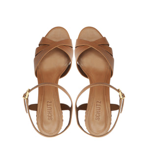 Keefa Mid Block Atanado Leather Sandal in Brown