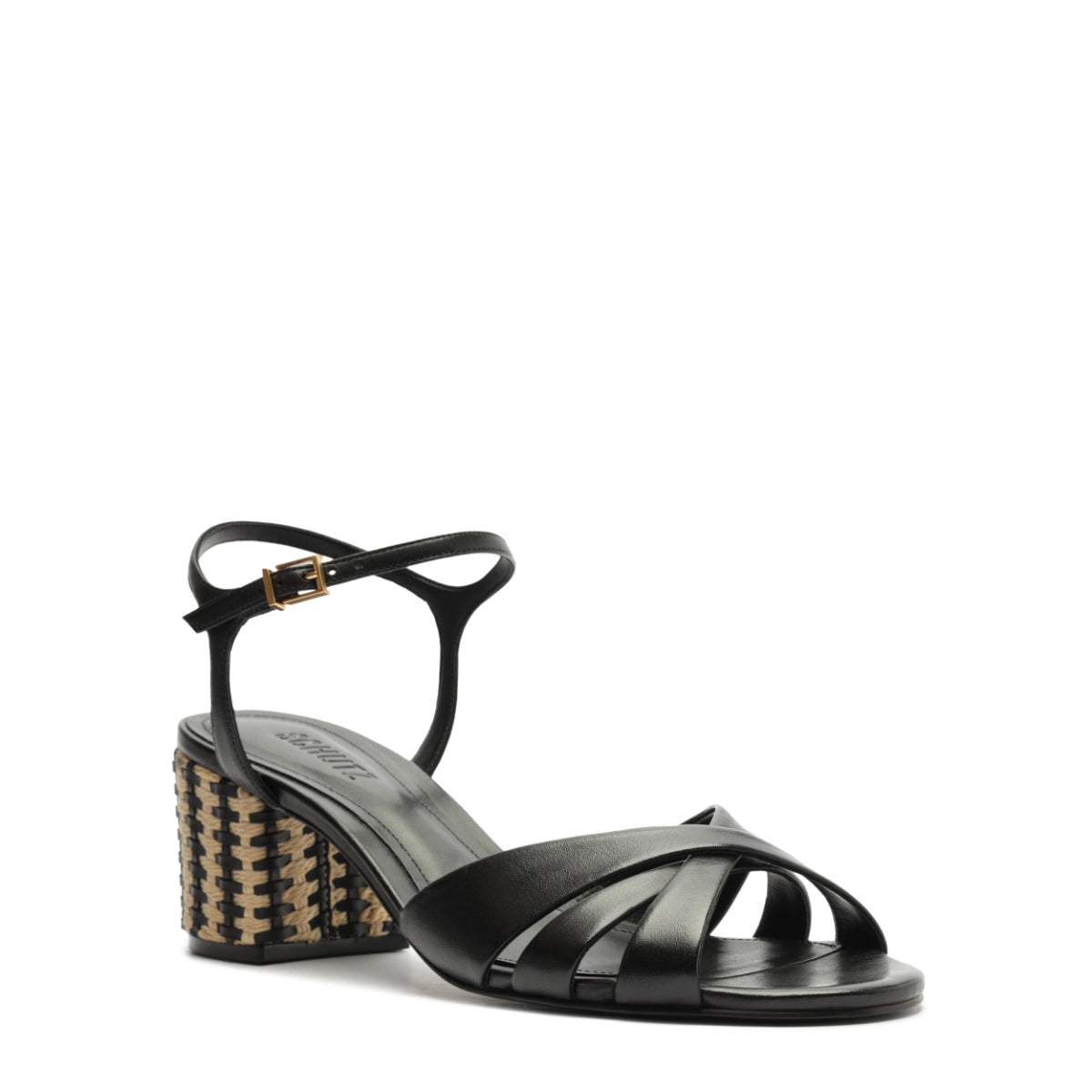 Keefa Mid Block Atanado Leather Sandal in Black