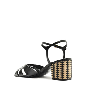 Keefa Mid Block Atanado Leather Sandal in Black