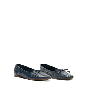 Arissa Woven Atanado Leather Flat in Blue