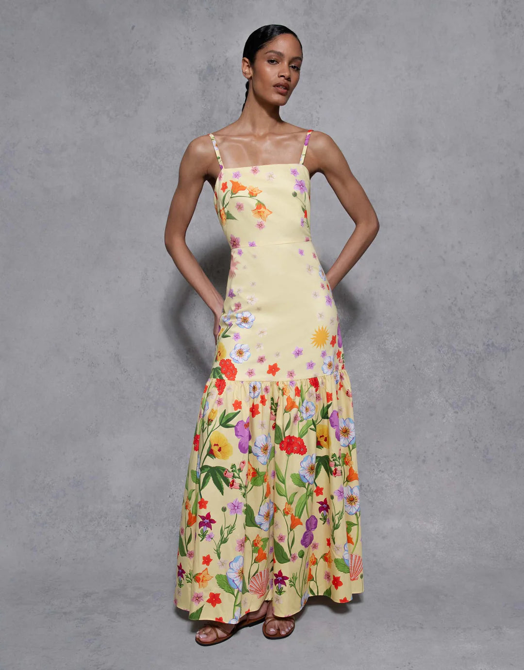 Cordiela Cotton Maxi Dress in Terrazo Flower Yellow