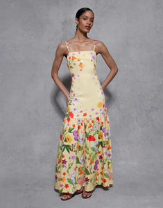 Cordiela Cotton Maxi Dress in Terrazo Flower Yellow