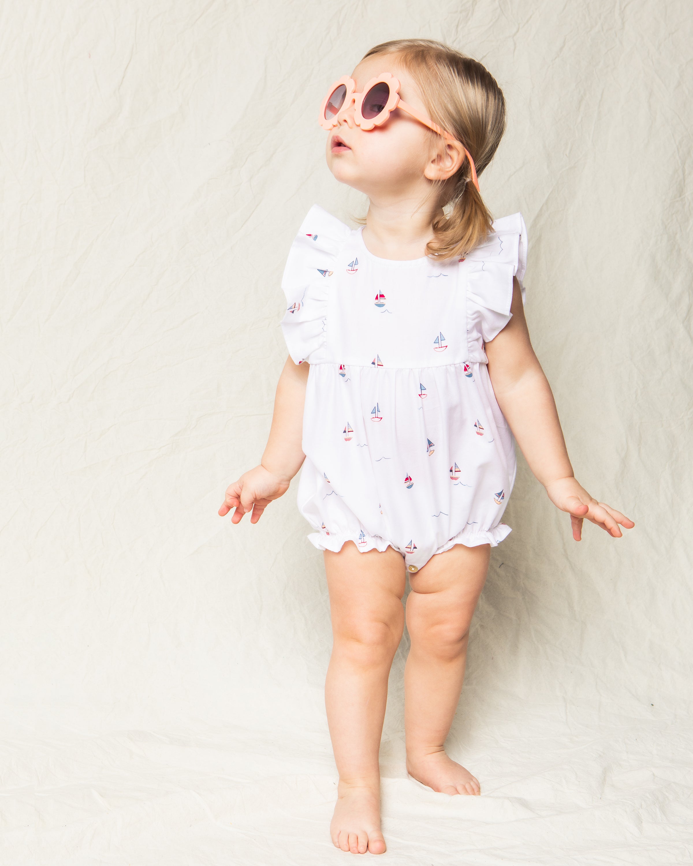 Baby's Twill Ruffled Romper in Bateau