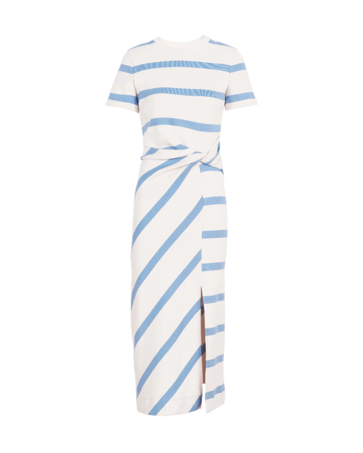 Short Sleeve Striped Cody Dress in Cream & Blue Bird Wide Stripe