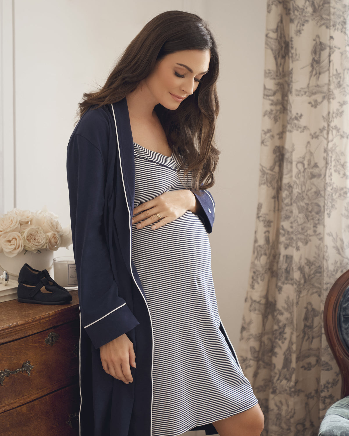 The Hospital Stay Luxe Set in Navy & Navy Stripe