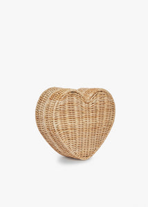 Sisal Heart Wicker Straw Clutch Bag in Natural