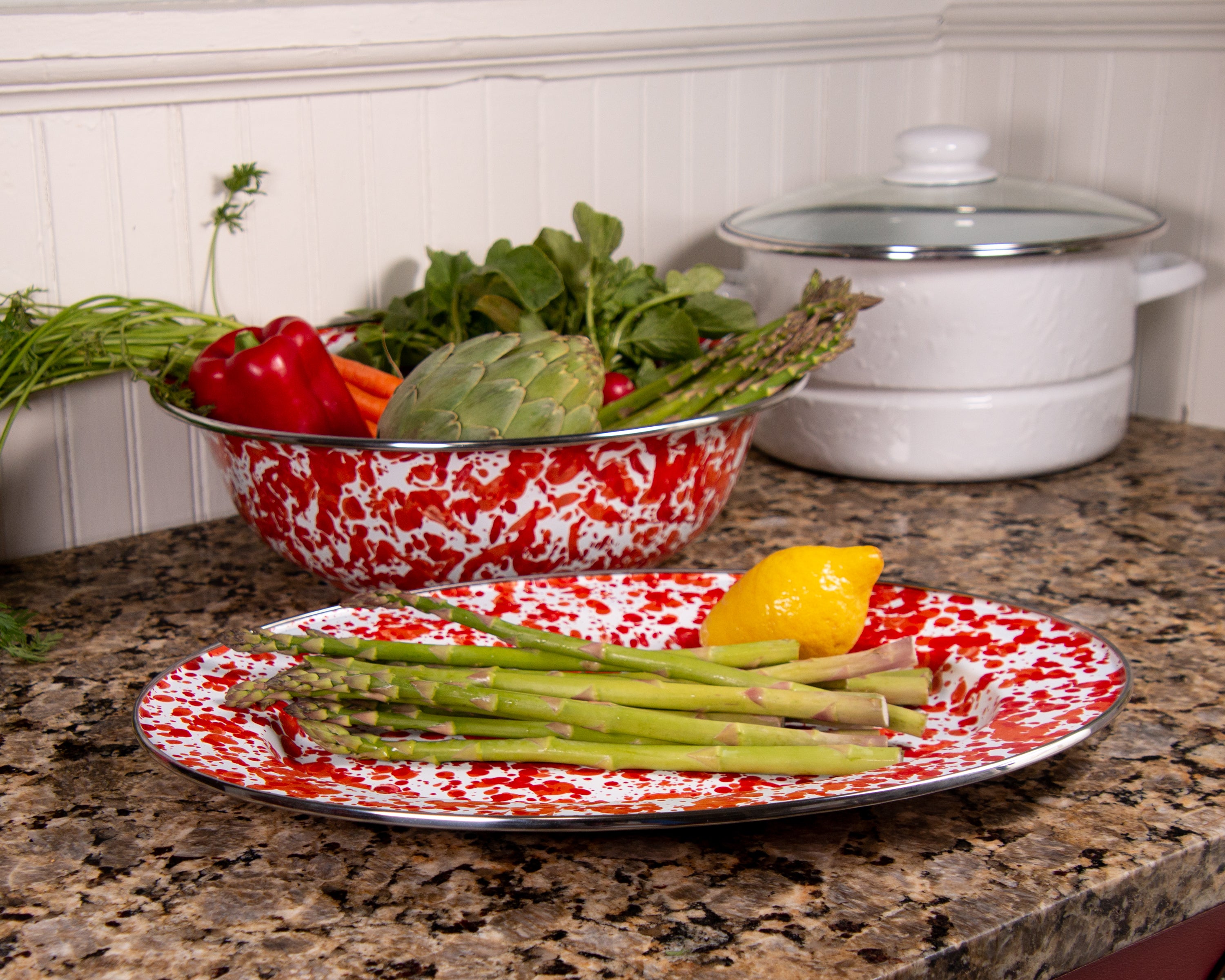 Oval Platter in in Red Swirl