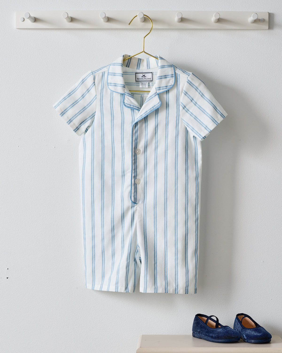 Baby’s Twill Summer Romper in Periwinkle Stripe