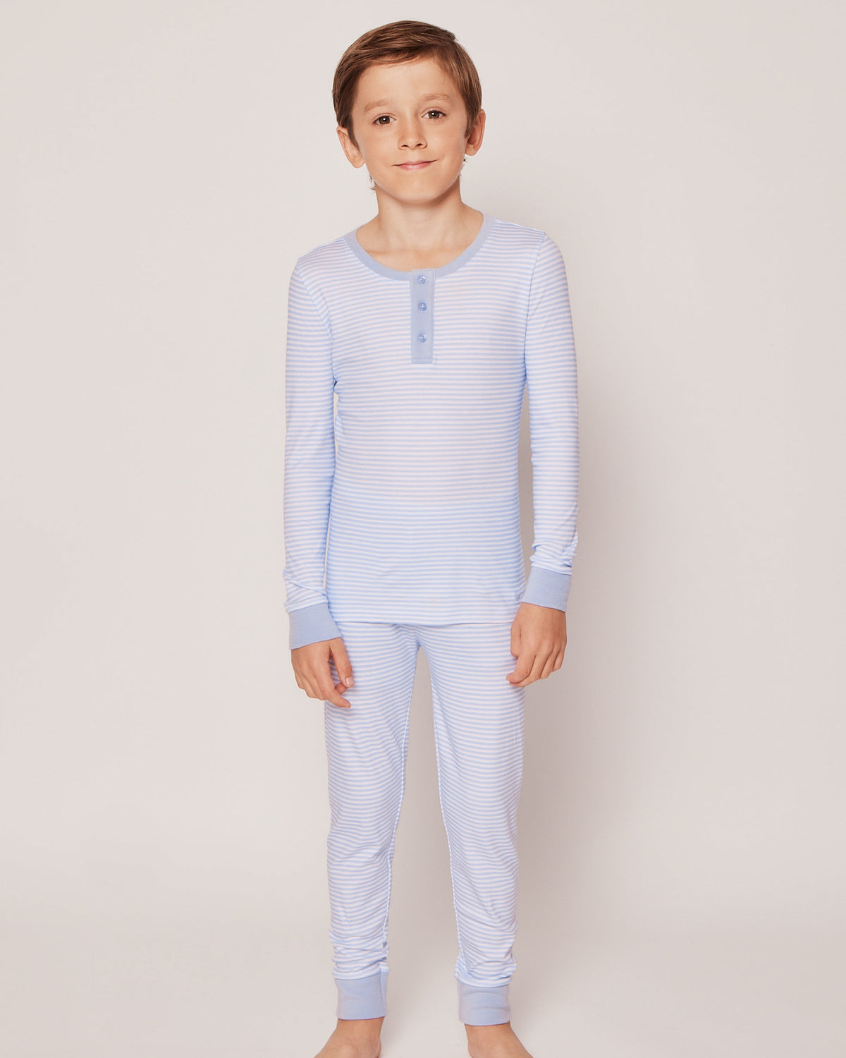 Kid’s Pima Snug Fit Pajama Set in Blue Stripes