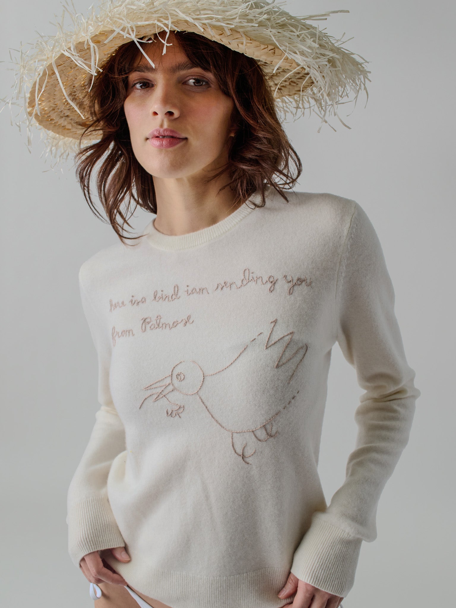 Bird From Patmos Crewneck RTW LINGUA FRANCA NYC Cream XS