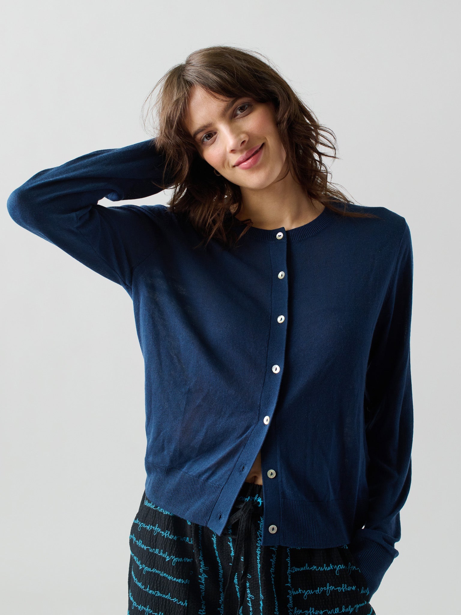 Silk Blend Cardigan in Navy