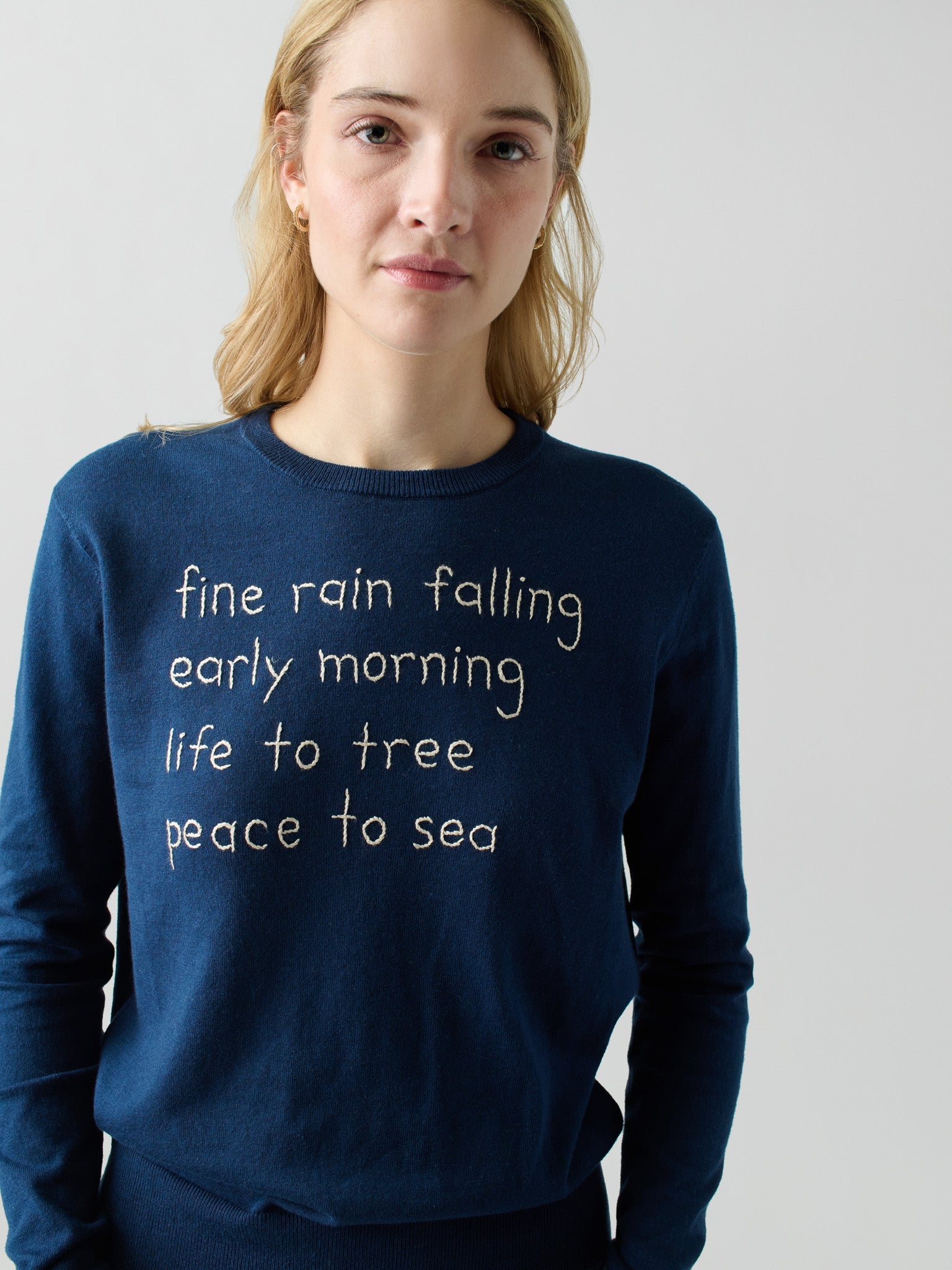 fine rain falling Crewneck RTW LINGUA FRANCA NYC Navy 3X