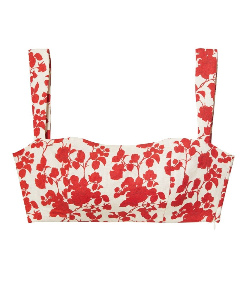 Hampton Linen Crop Top Red Floral