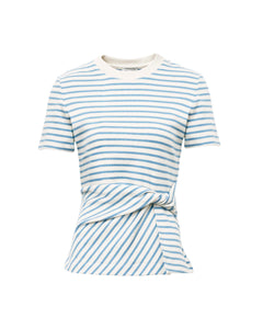 Short Sleeve Carlita Top in Cream & Blue Bird Thin Stripe