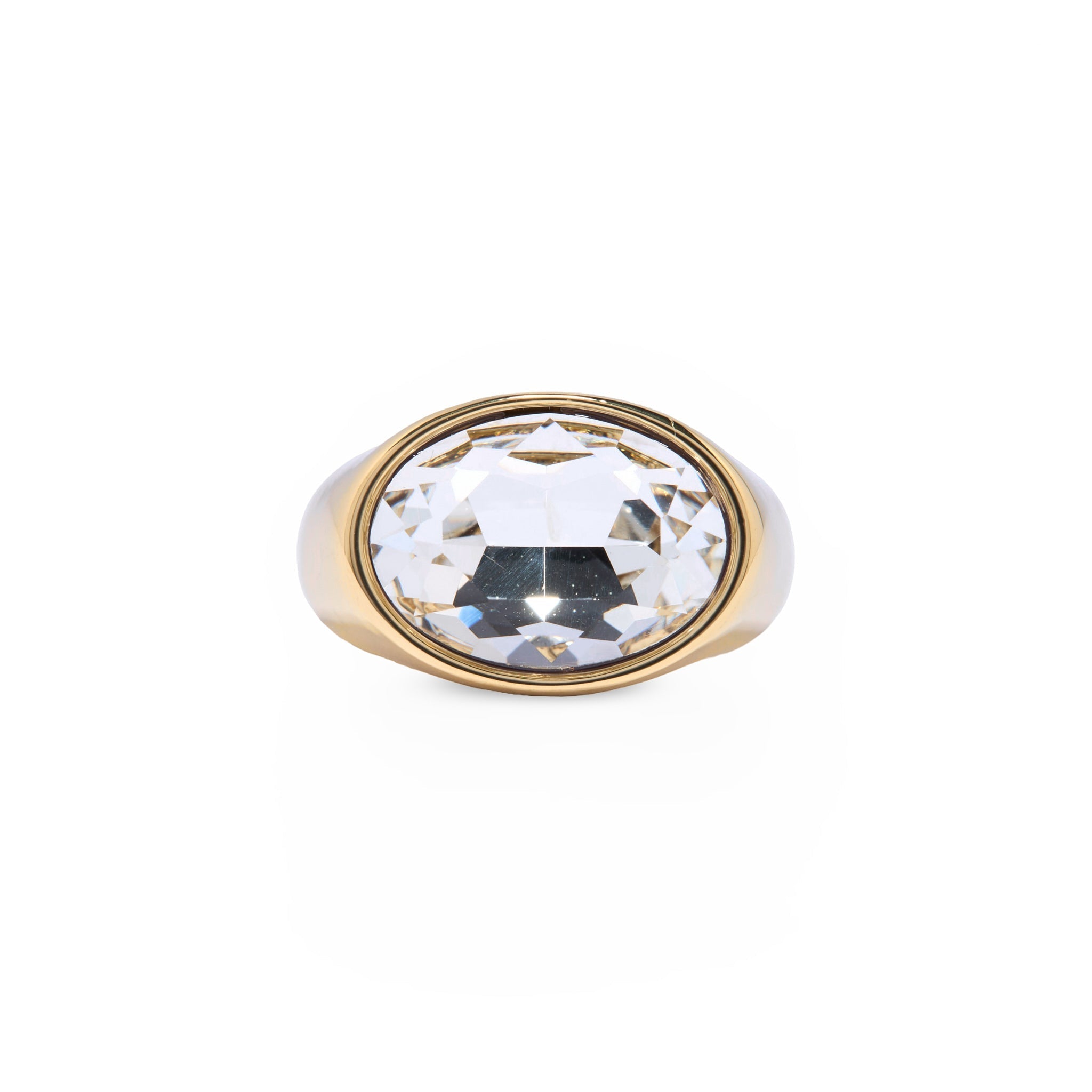 Gold Crystal Bezel Oval Gold Stone Ring