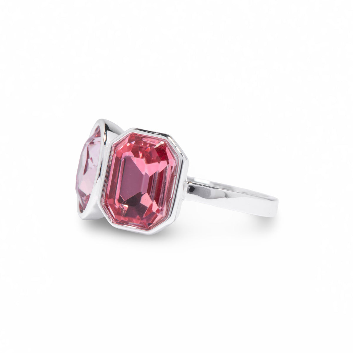 Silver Pink/Pink Two Stone Ring