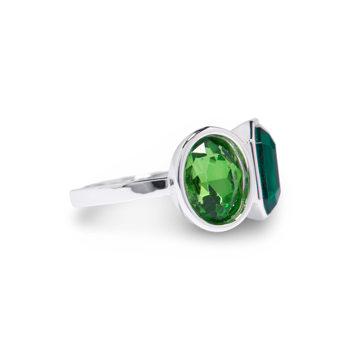 Silver Peridot/Emerald Two Stone Ring