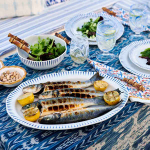 Sitio Stripe 17" Serving Platter in Delft Blue