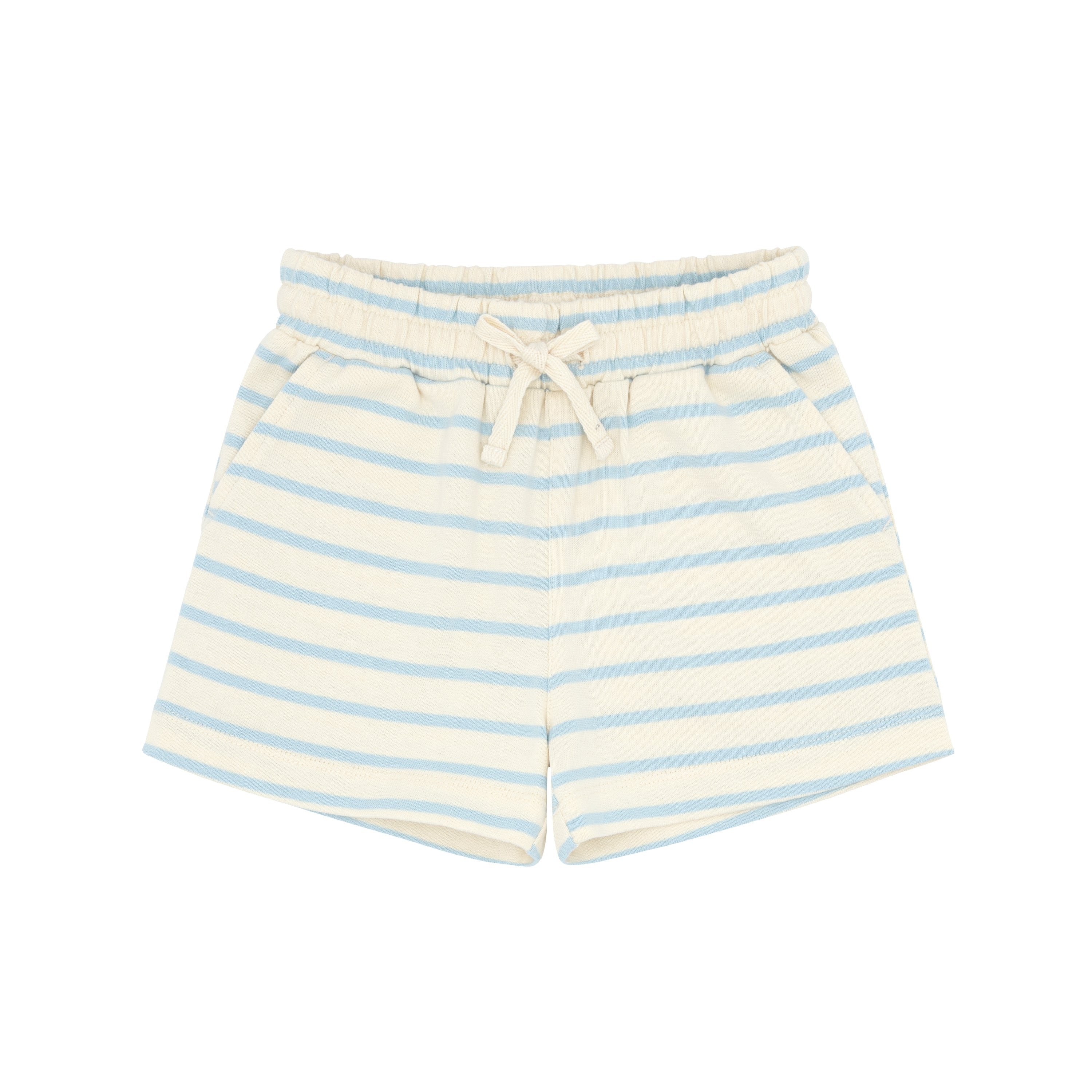 Unisex Cream And Powder Blue Stripe Shorts