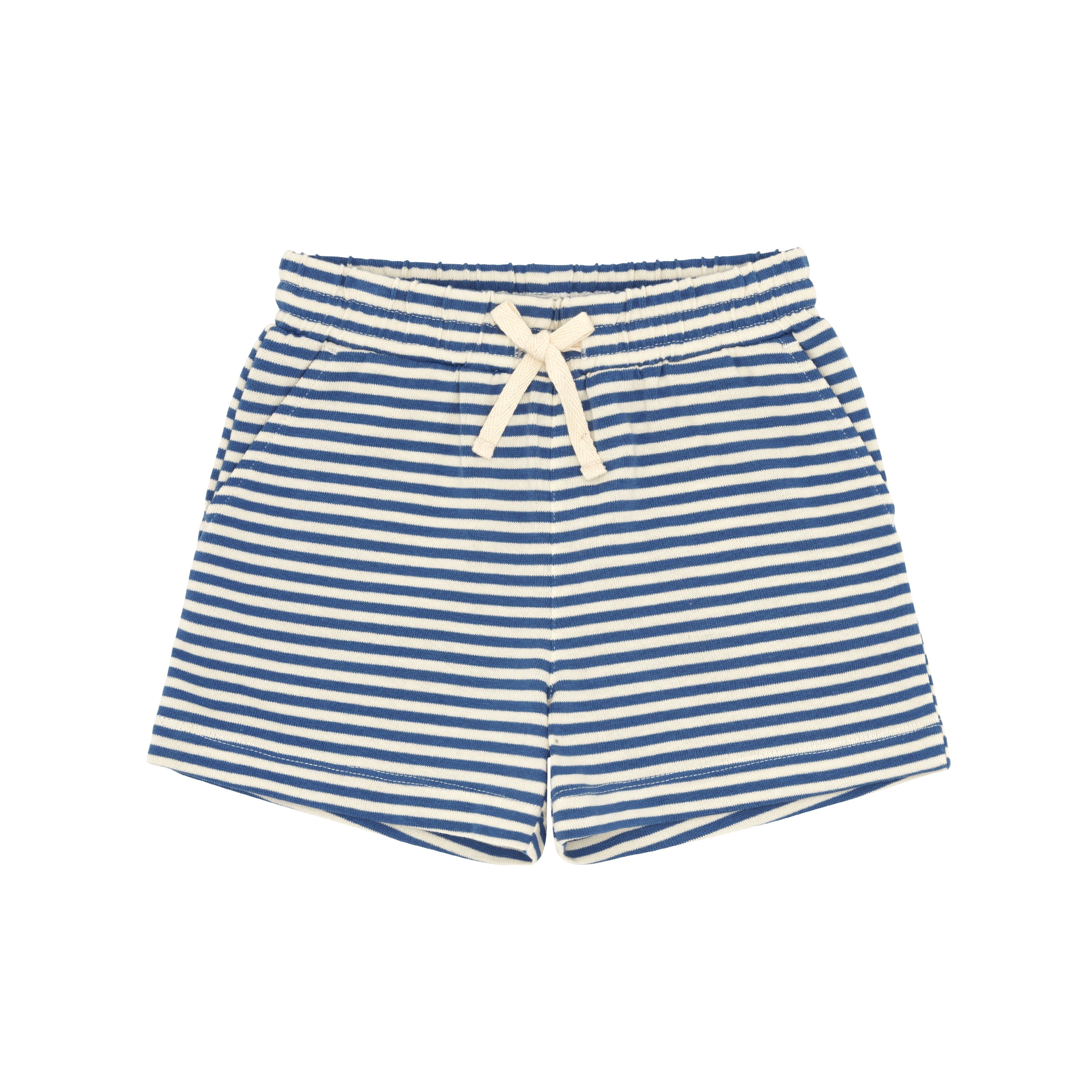 Unisex Cream And Denim Blue Stripe Shorts