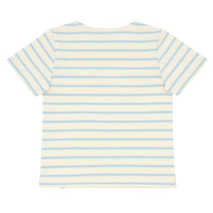 Unisex Cream And Powder Blue Stripe Boatneck Tee