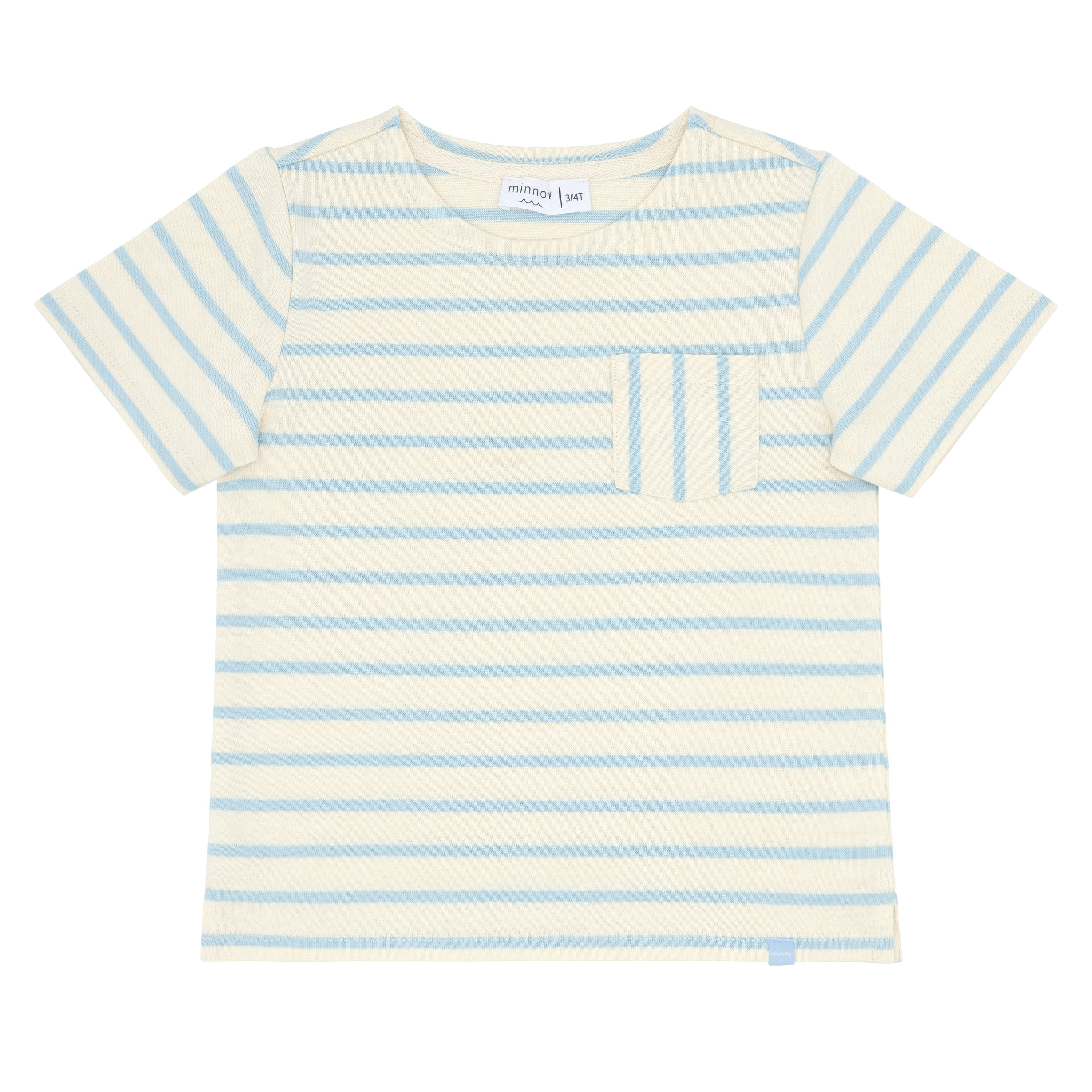 Unisex Cream And Powder Blue Stripe Boatneck Tee