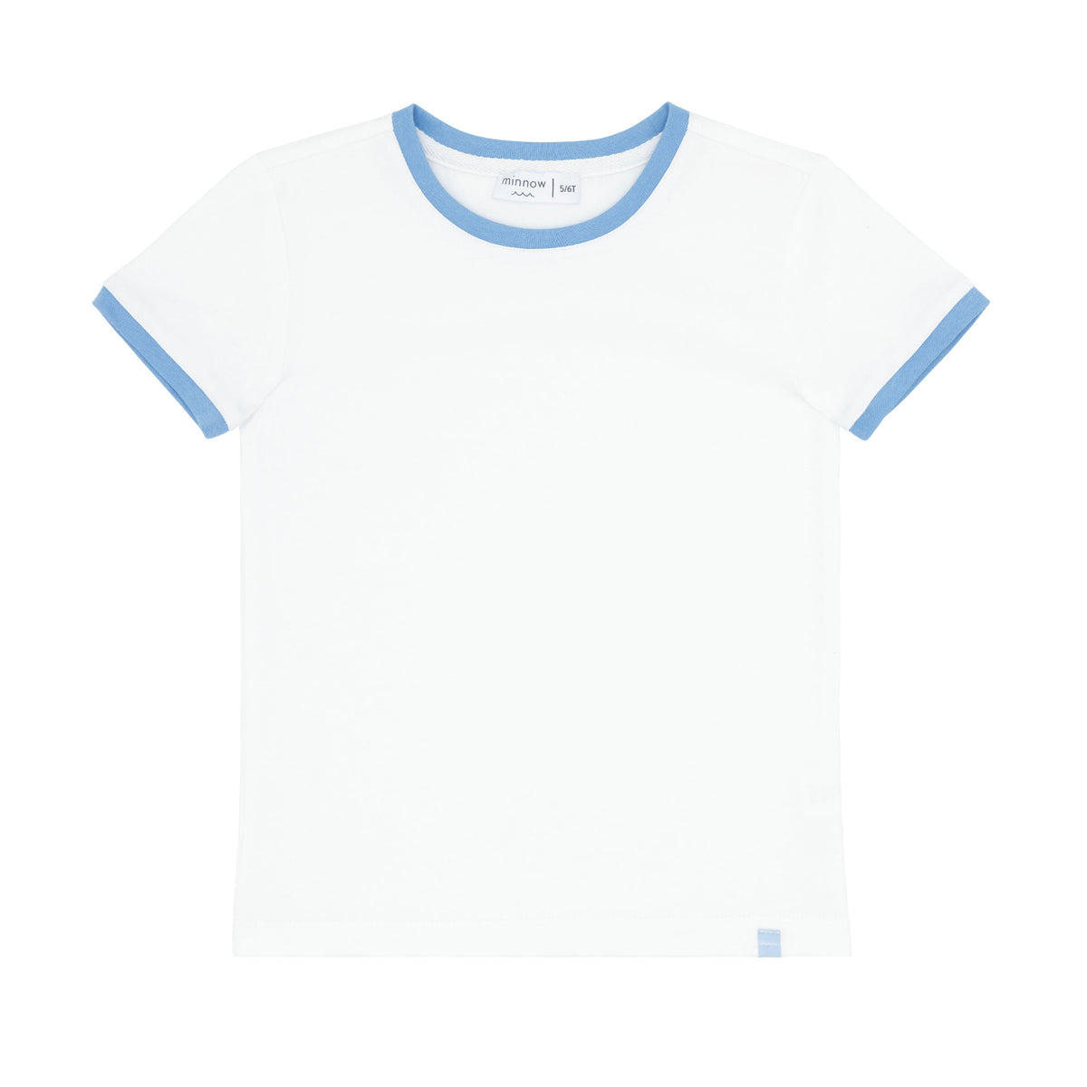 Unisex White Cotton Ringer Tee With Surfside Blue Trim