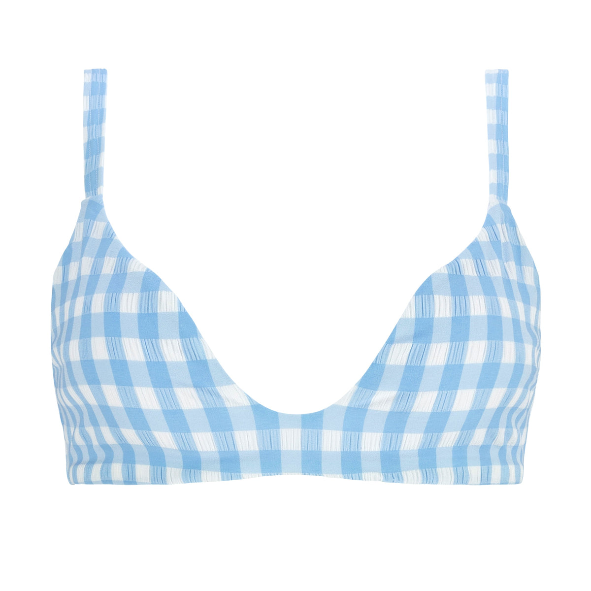 Women's Surfside Blue Crinkle Gingham Scoop Neck Bikini Top