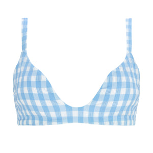 Women's Surfside Blue Crinkle Gingham Scoop Neck Bikini Top