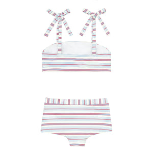 Girls Vintage Stripe Bandeau Top And Swim Shorts Bikini