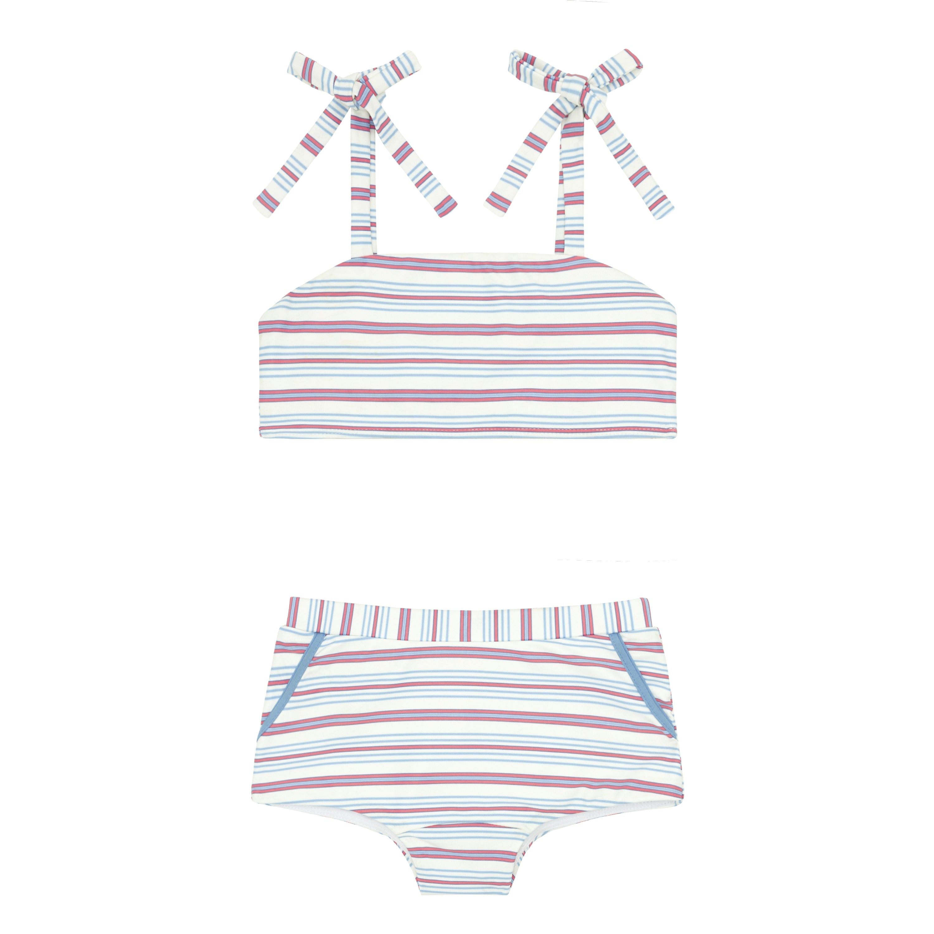 Girls Vintage Stripe Bandeau Top And Swim Shorts Bikini