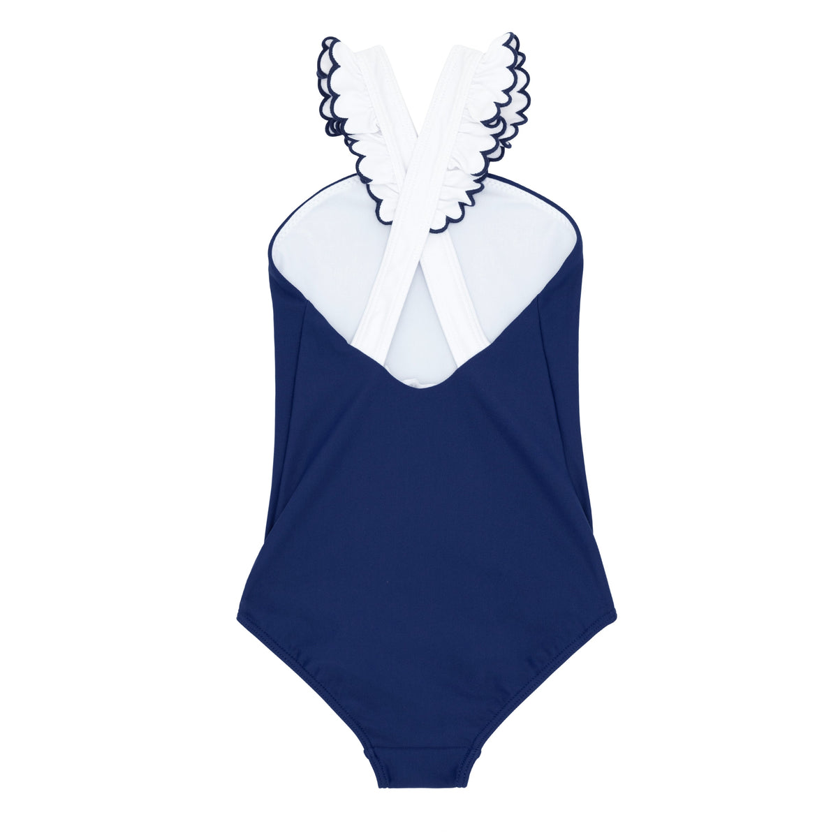 Girls Navy & White V-Neck Crossover One Piece