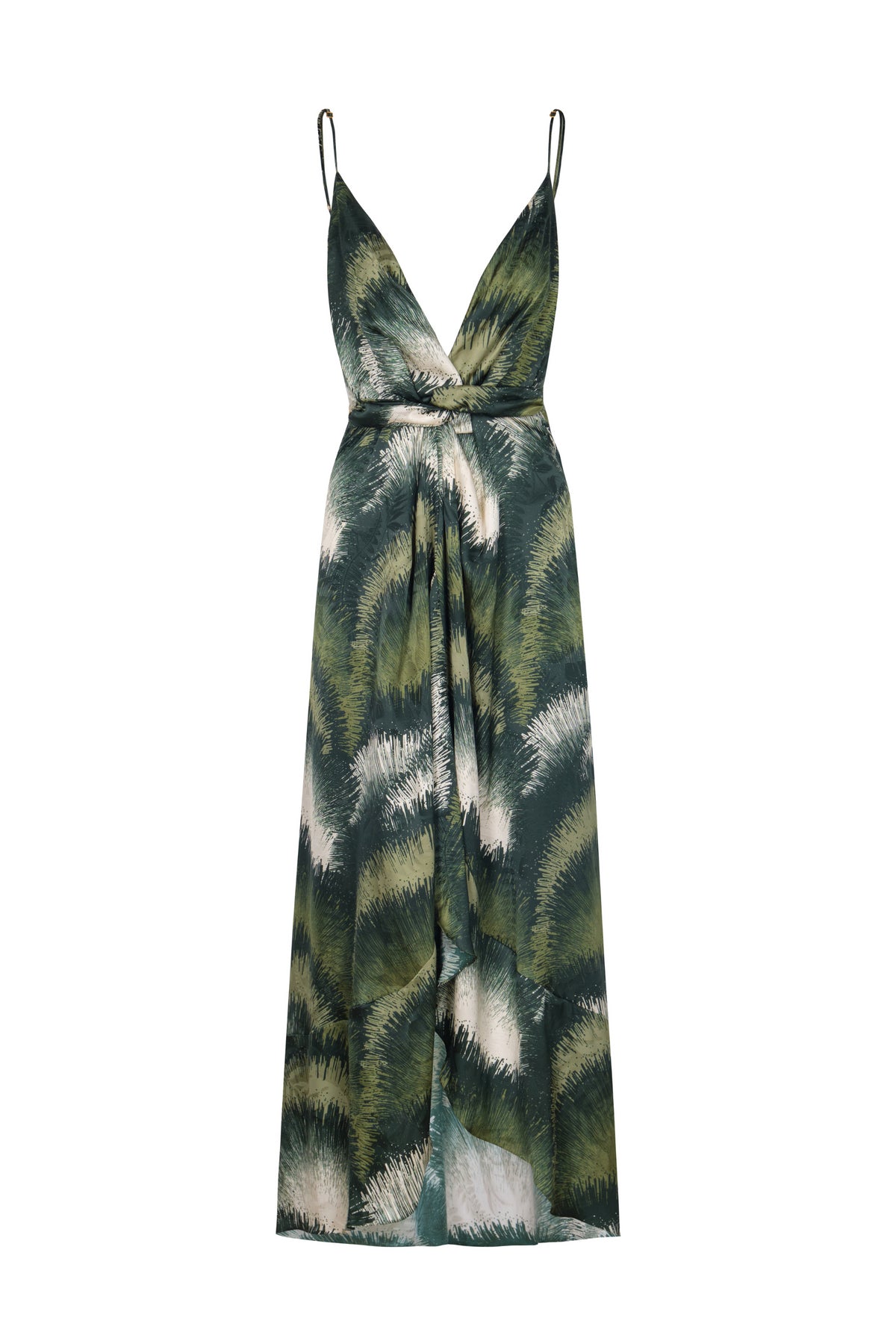 Sabina Silk Jacquard Midi Dress in Green Brushed