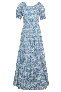 Santorini Maxi Dress in Blue Botanical Vine