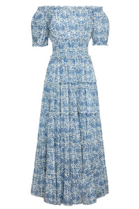 Santorini Maxi Dress in Blue Botanical Vine