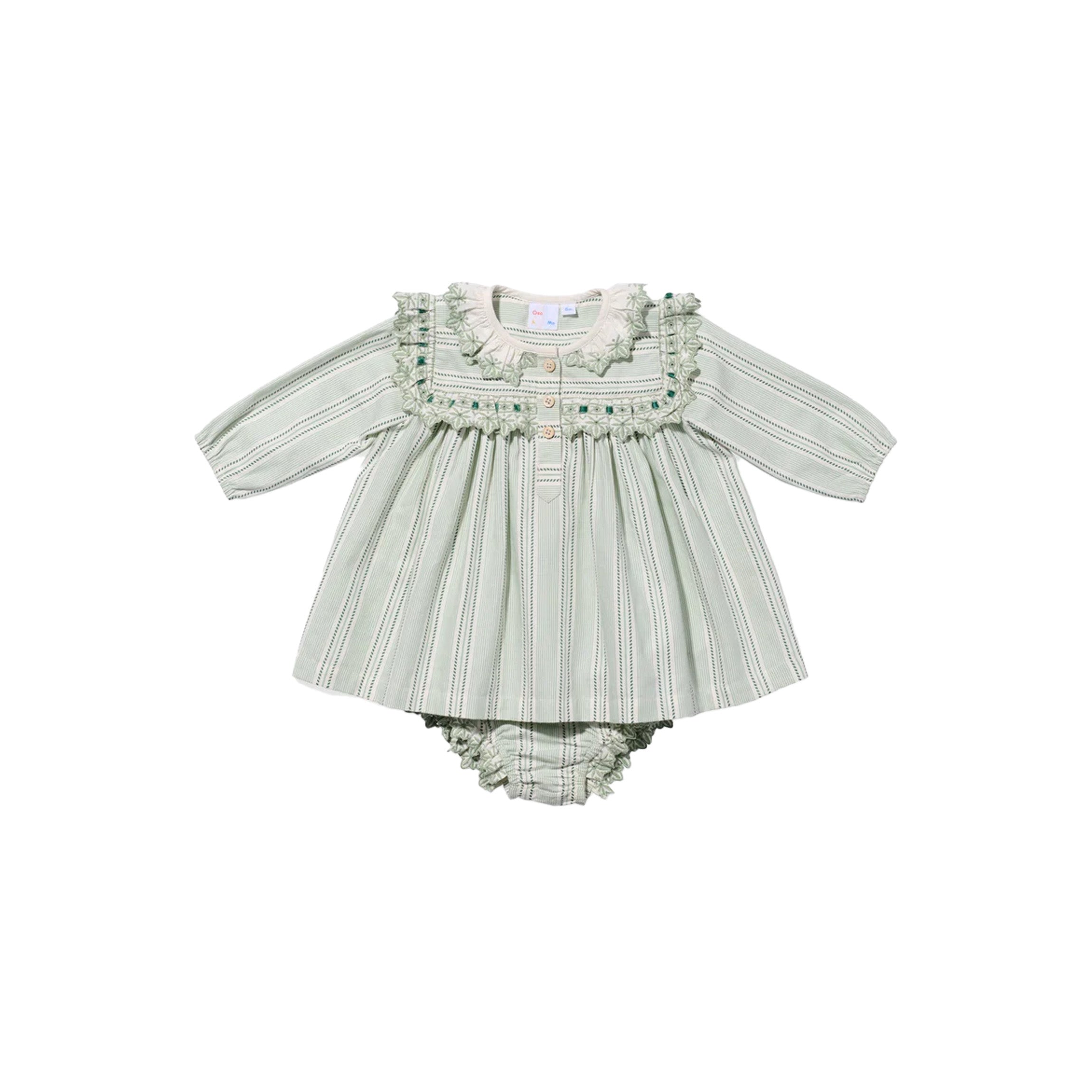 Sara Baby Dress in Sage Chevron Stripe