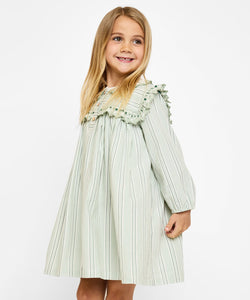 Sara Dress in Sage Chevron Stripe