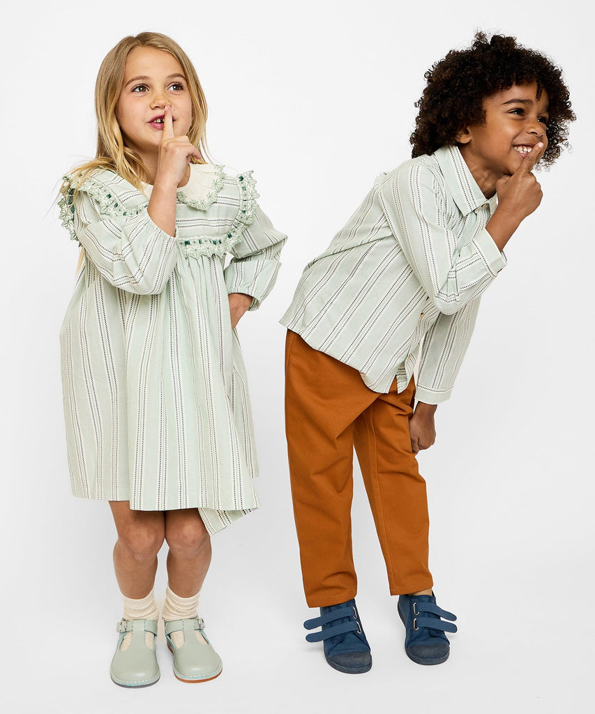 Sara Dress in Sage Chevron Stripe