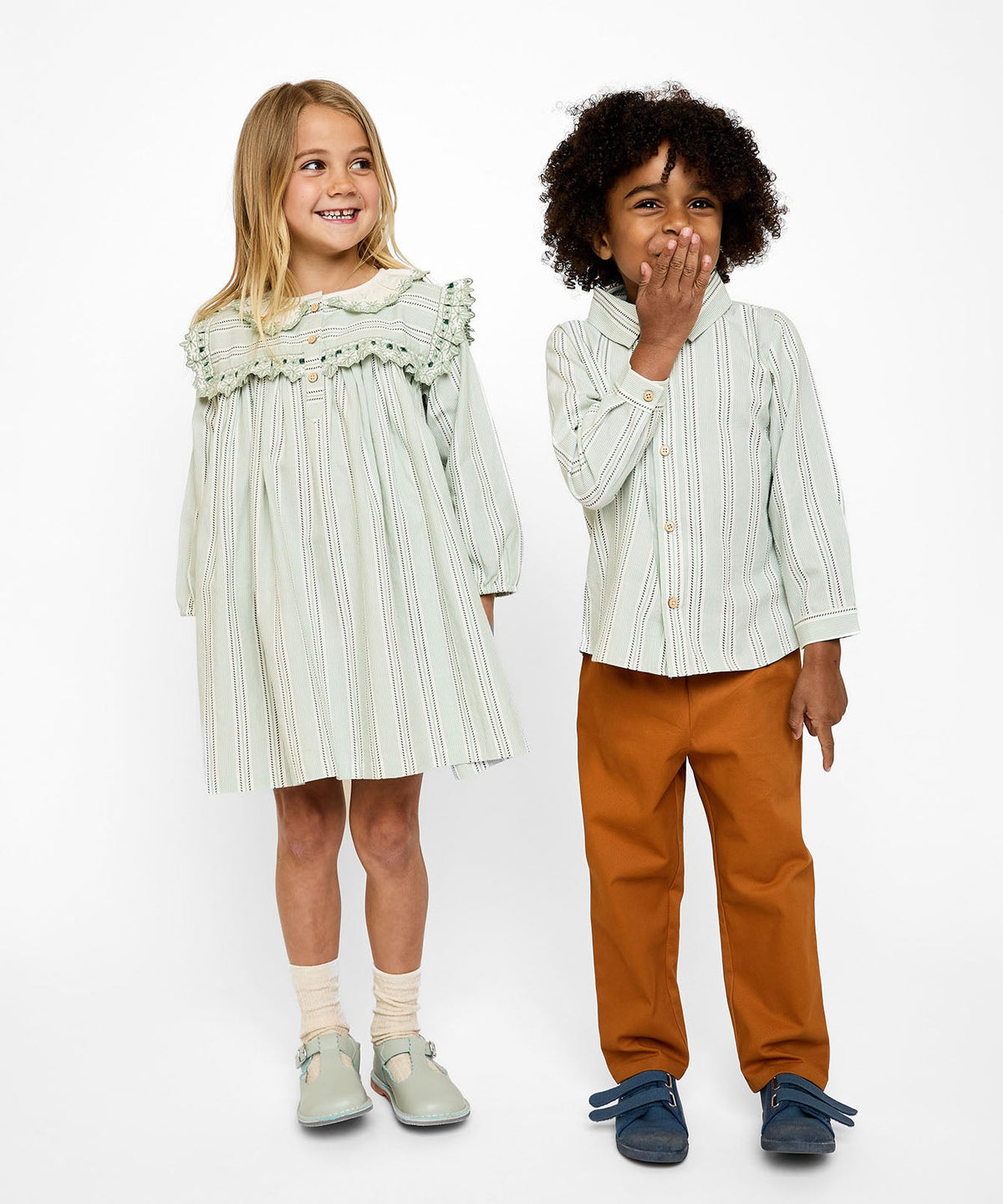 Sara Dress in Sage Chevron Stripe