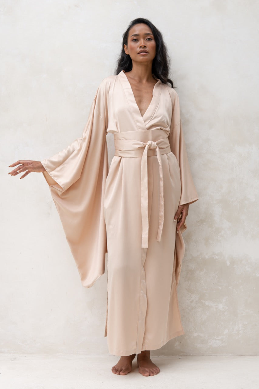 Long Silky Satin Kimono Robe