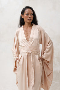 Long Silky Satin Kimono Robe