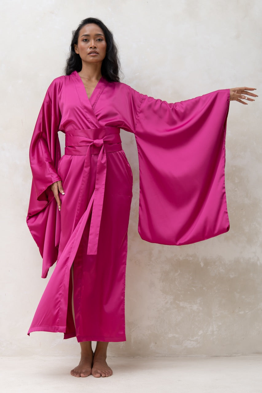 Long Silky Satin Kimono Robe