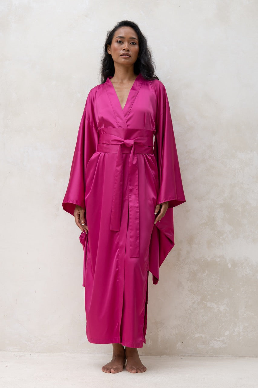 Long Silky Satin Kimono Robe