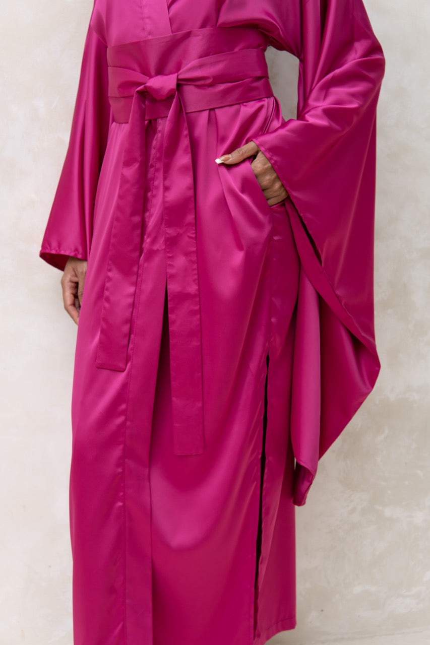 Long Silky Satin Kimono Robe